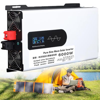 5000W 6000W 8000W Peak Pure Sine Wave Power Inverter 12V 24V 48V 60V 72V DC to 110V 220V 230V AC Car Plug Adapter Converter with LCD Display AC Outlets Car Charger for Road Trip Camping(6000W,48Vto110