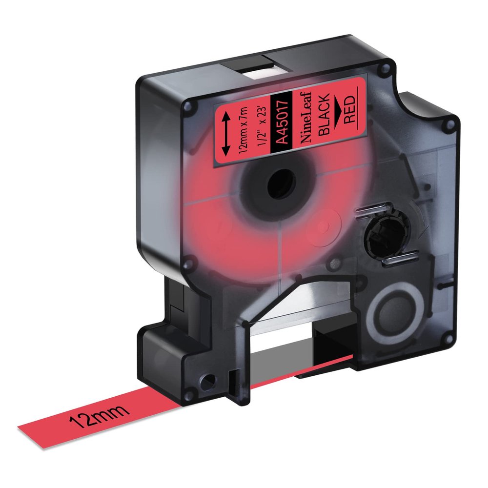 NineLeaf 100 PK Compatible for Dymo D1 45017 S0720570 Label Tape 12mm 1/2 Inch Black on Red Refill Tape for LabelManager 160 280 360D PnP 500TS LabelWriter 450 Duo COLORPOP Label Maker