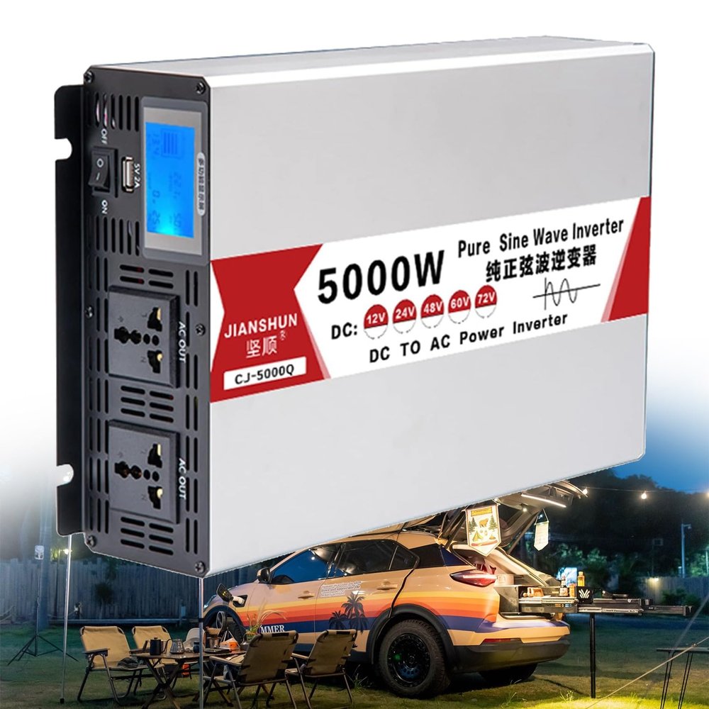 Power Inverter 4000W/5000W/6000W/8000W (Peak) pure sine wave battery inverter DC 12V/24V/48V/60V/72V to AC 110V /220V 230V 240V with LCD Display and USB Ports,for home use,Camping,Outdoor(5000W,48Vto1