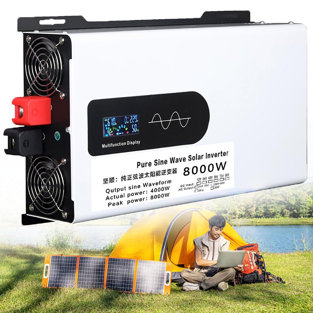 5000W 6000W 8000W Peak Pure Sine Wave Power Inverter 12V 24V 48V 60V 72V DC to 110V 220V 230V AC Car Plug Adapter Converter with LCD Display AC Outlets Car Charger for Road Trip Camping(8000W,24Vto110