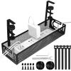 Under Desk Cable Management Tray, Cable Management Under Desk No Drill, Wire Management Tray with Clamp, Cord Organizer for Home Office, Black view 1