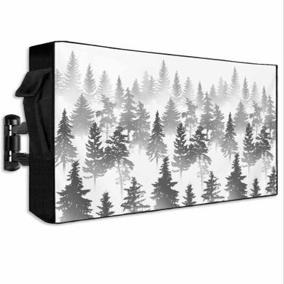 Hsqirky Outdoor TV Cover for 60 to 65 Inch, Black Grey Forest Weatherproof & Waterproof Outside TV Covers with Remote Pockets, Contemporary Silhouette Abstract Art TV Enclosure for LED, LCD TVs