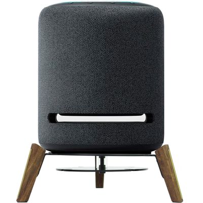 Alloery Universal Desktop Speaker Stand for Echo Studio,Sub,Homepod and All Suitable Sized Small and Medium Speakers,Wood Stand Sound Better Stable Wooden Mount Holder (Black Walnut with Metal Strip)