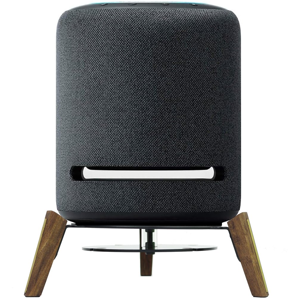 Alloery Universal Desktop Speaker Stand for Echo Studio,Sub,Homepod and All Suitable Sized Small and Medium Speakers,Wood Stand Sound Better Stable Wooden Mount Holder (Black Walnut with Metal Strip)