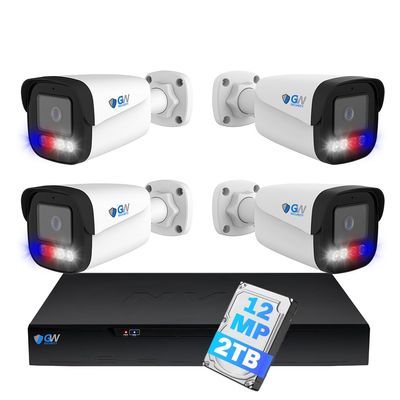GW Security 8 Channel NVR UltraHD 12MP (4512x2512) Face/Human/Cars/License Plate Detection PoE Security Camera System with 4 x 6K 12MP Full Color Night Vision Waterproof 2-Way Audio Bullet Cameras