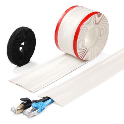 16.4ft Cord Cover Floor, Soft PVC Cord Covers for Wires on Floor, Self-Adhesive Floor Cable Cover Cord Hider, Floor Cable Management Cable Protector for Commercial Office Carpet/Floors/Wall White