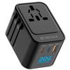decqle Universal Travel Adapter, International Travel Plug Adapter with 2 USB-C(PD 20W)  1 USB-A Ports, All in One Portable Adaptor, for USA, UK, EU, AU  224+ Countries (Black) US view 1