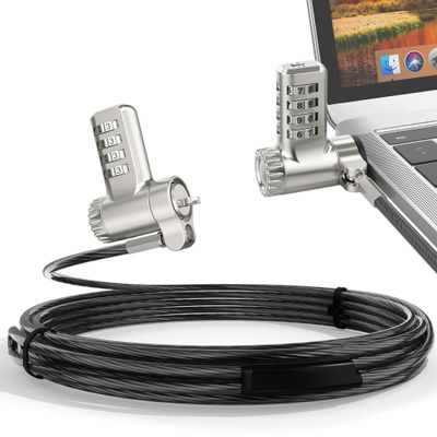 AboveTEK 3-in-1 Universal Laptop Cable Lock - Professional Laptop Security Combination Lock Compatible with K-Slot, Nano & Wedge Slot - Resettable 4-Digit Steel Locking Cable with 360 Rotating Head