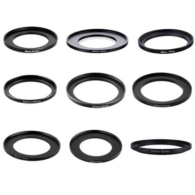 10pcs 49-67 49-72 49-77 52-58 52-62 52-67 52-72 52-77 55-62 46-48mm Metal Step Up Rings Lens Adapter Filter Set(49-77mm)