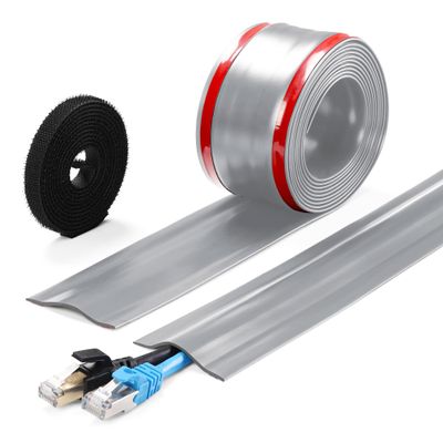 16.4ft Soft PVC Cord Cover, Self-Adhesive Cable Hider for Floor and Wall, Wire Management Protector for Commercial Office Carpet/Floors - Gray