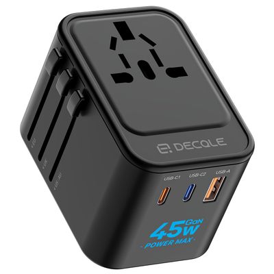 decqle Universal Travel Adapter, 2 USB-C 1 USB-A, Cover 200+ Countries
