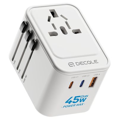decqle Universal Travel Adapter, 2 USB-C 1 USB-A, Cover 200+ Countries