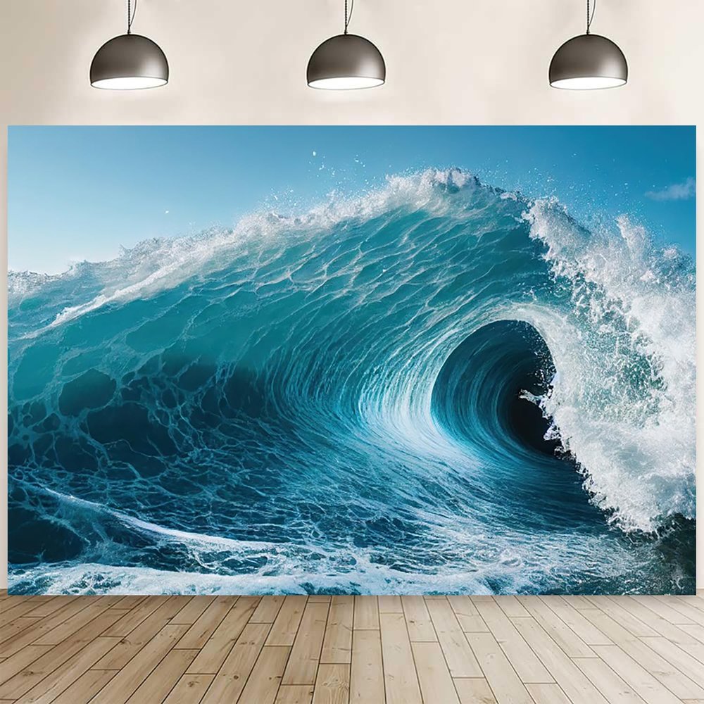 12x8ft Ocean Waves Backdrop Summer Blue Sea Billowy Huge Waves Photography Background Surfing Water Sport Gaming Decorations Banner Kids Adult Surfing Birthday Party Photo Booth Props