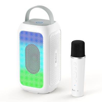 Bobtot Portable Bluetooth Speaker, 16H Playtime Wireless Speakers, Peak Singing Machine with Microphone, Magic Sound, Echo, EQ Mode (White, with 1 Mic)