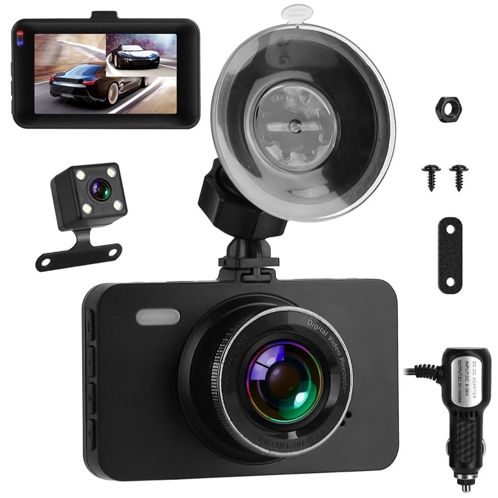 1080P Dash Cam 3in Screen Vehicle Driving Recorder with Front Rear Camera G-Sensor Motion Detection Parking Monitor Night Vision Loop Recording 32G MMC Card Not Included