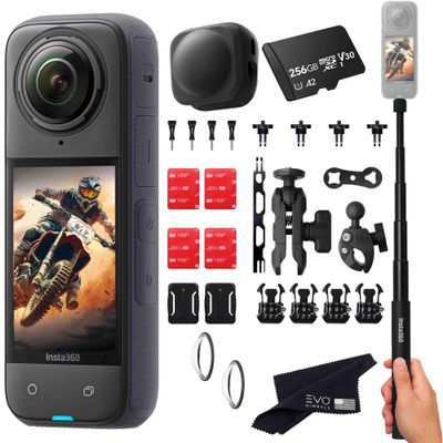 Insta360 X4 Motorcycle Bundle- 8K Waterproof 360 Action Camera with 1/2" 48MP Sensors, 8K 360 HDR Video, |Includes Motorcycle Bundle, Selfie Stick, Lens Guards, Lens Cap (256GB)