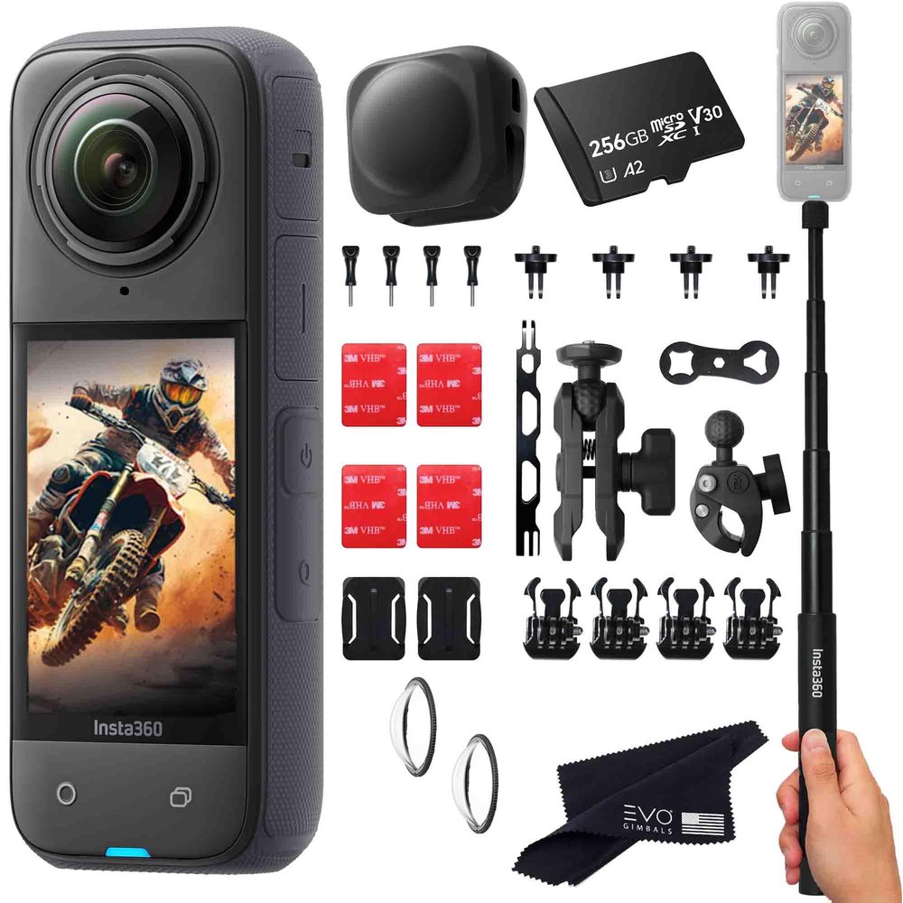 Insta360 X4 Motorcycle Bundle- 8K Waterproof 360 Action Camera with 1/2" 48MP Sensors, 8K 360 HDR Video, |Includes Motorcycle Bundle, Selfie Stick, Lens Guards, Lens Cap (256GB)