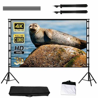 DKPLOE Portable Projector Screen with Stand, Projection Screen Outdoor with Carry Bag Wrinkle-Free Design for Home Theater Backyard Cinema(150inch)