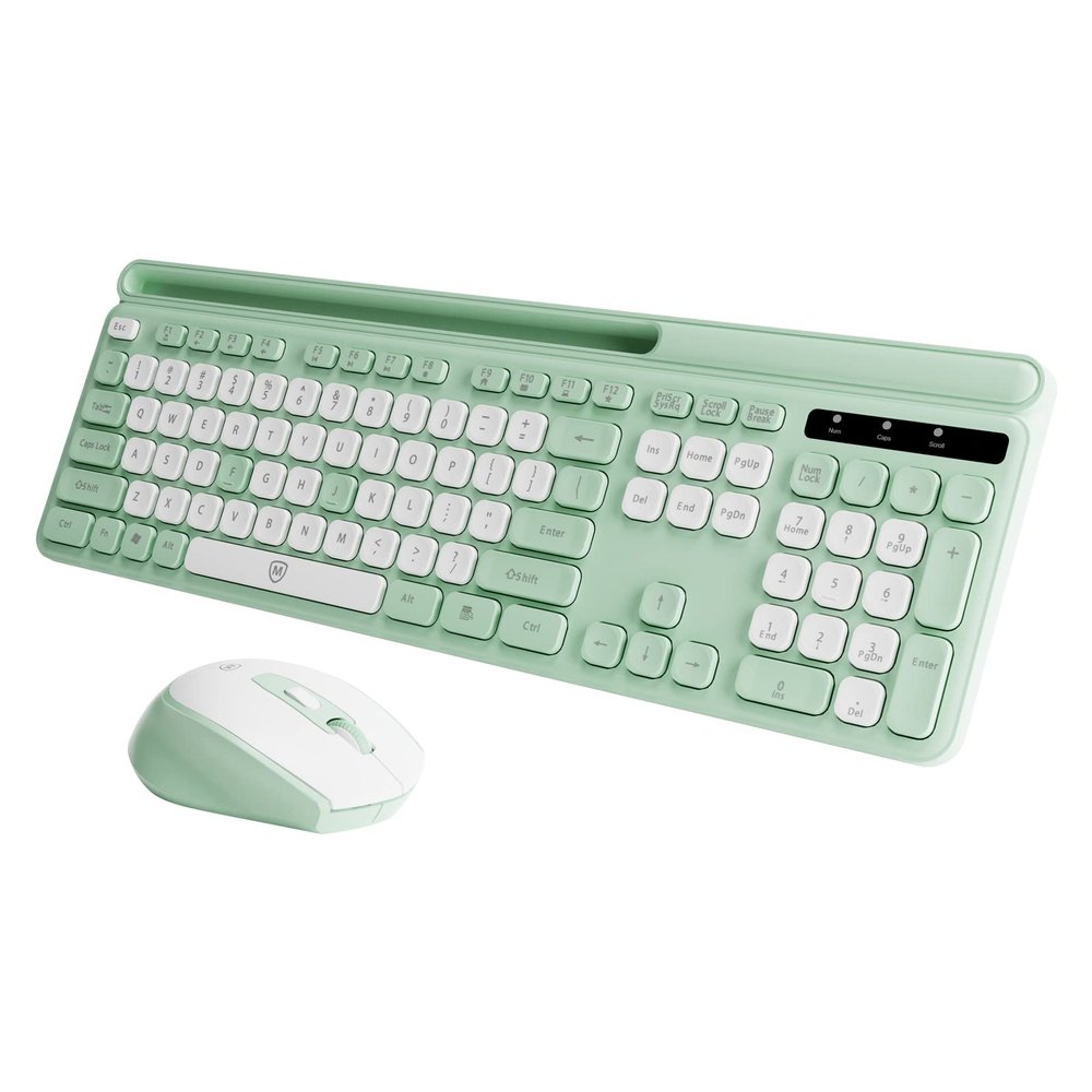 Wireless Keyboard and Mouse Combo,2.4G Ergonomic Keyboard with Foldable Stand and Phone Tablet Holder, Silent Mouse with Adjustable DPI, Compatible with Windows, Mac OS and Linux (KM-239W-WHGN)