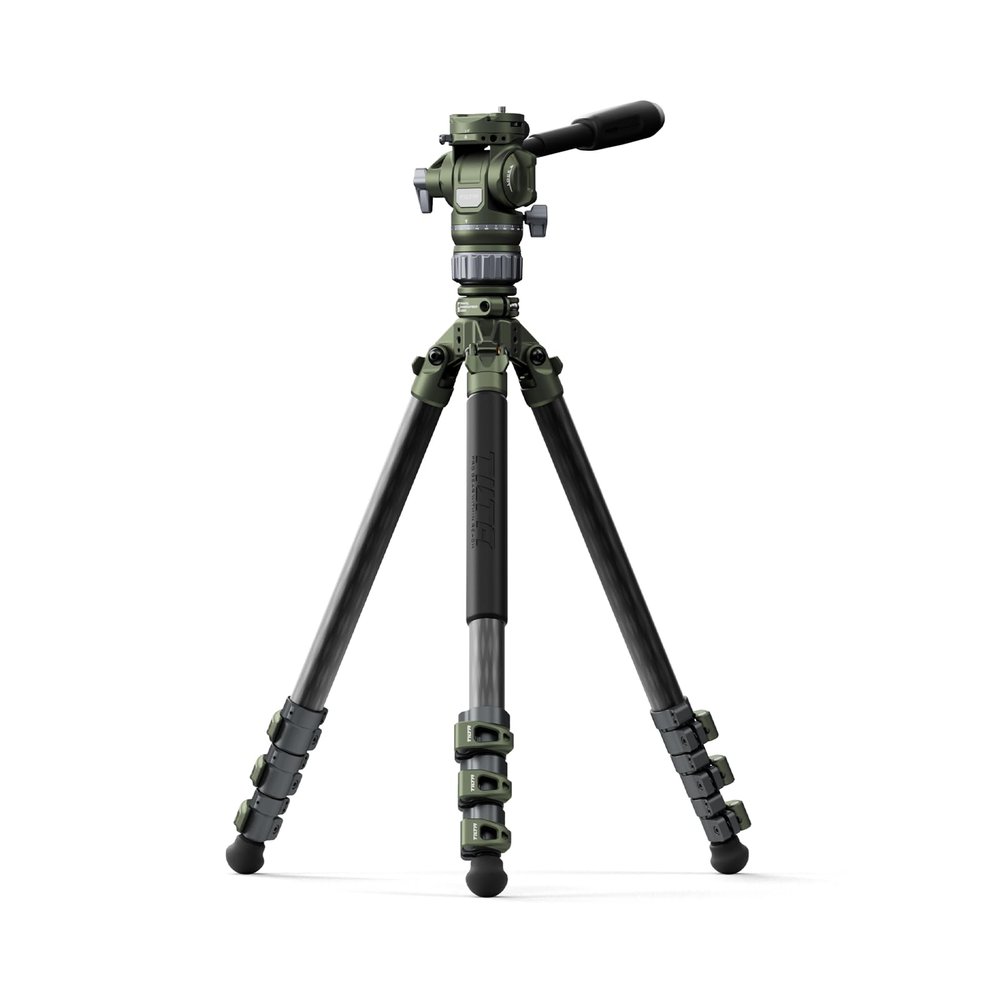 Tilta Forest Green Carbon Fiber Camera Tripod with Fluid Head, 3-Stage Legs, 5KG Max Load, ARCA Receiver, 160CM Travel, Green