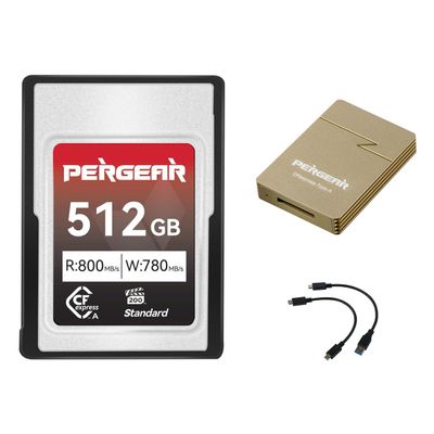 Pergear 512GB CFexpress Type A Memory Card, Up to 800MB/s Read Speed & 780MB/s Write Speed for 4K 120P, 8K 30P Recording,with Card Reader