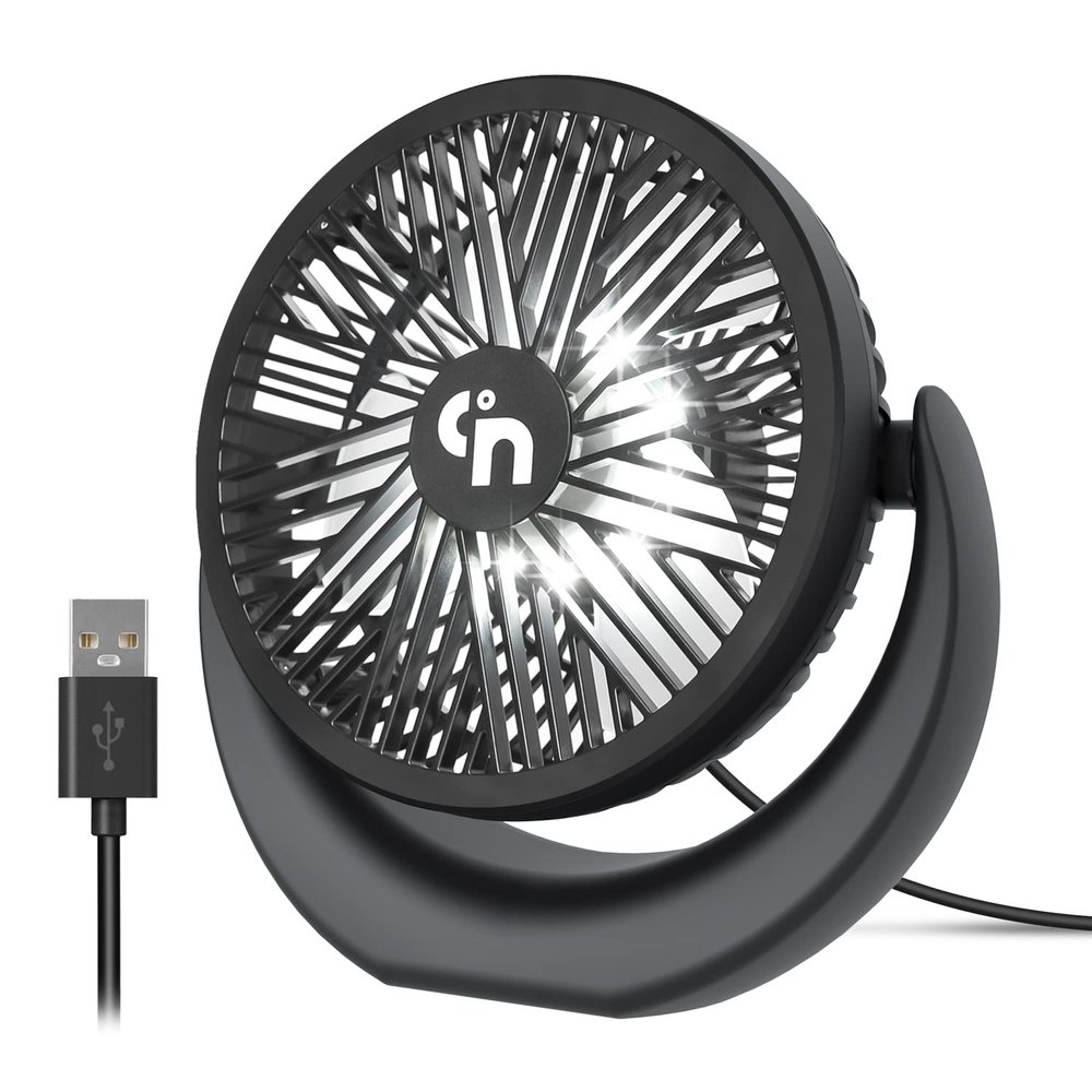 HomeLifairy USB Desk Fan with LED Lights,3 Speeds Personal Table Portable Fan,5.3 Inch Quiet Cooling Mini, 360Rotate Small with 4.9ft Cable for Desktop Home Office Travel