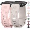 2 Pack Butterfly Rose Engraved Bands Compatible with Fitbit Versa 2 Bands for Women, Silicone Elegant Floral Pattern Replacement for Fitbit Versa 2, Light Pink/Starlight view 1
