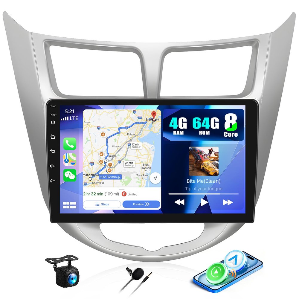 4G+64G 8 Core for Hyundai Accent Verna Solaris 2010-2016 Android 15 Car Stereo, 9" Touch Screen Car Radio with Carplay Android Auto Bluetooth,32EQ/FM/RDS,GPS,DSP,WiFi, 59 UI + Backup Camera
