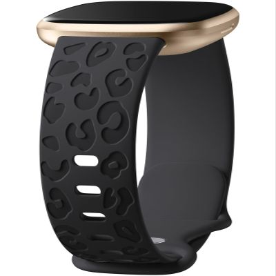 Odbeai Leopard Engraved Compatible with Fitbit Versa 4 Bands for Woman,for Versa 3/Sense 2/Sense Bands,Cute Fancy Soft Silicone Sport Waterproof Replacement Strap