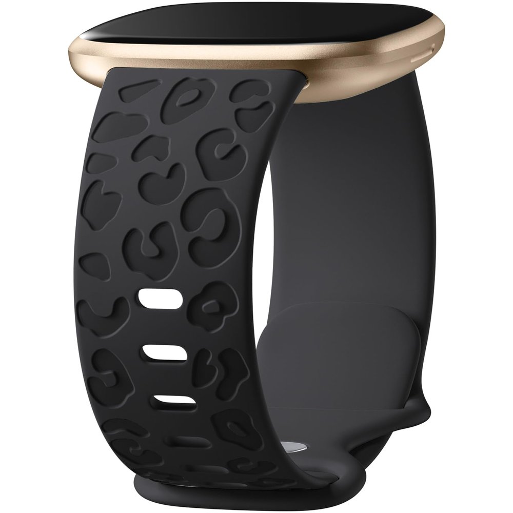 Odbeai Leopard Engraved Compatible with Fitbit Versa 4 Bands for Woman,for Versa 3/Sense 2/Sense Bands,Cute Fancy Soft Silicone Sport Waterproof Replacement Strap