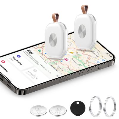 Bluetooth Tracker 2 Pack, Keys Finder and Item Locator for Keys, Bags Luggage, Suitcases and Wallet, Worldwide Tracking Tags, Works with Find My (iOS Only), White
