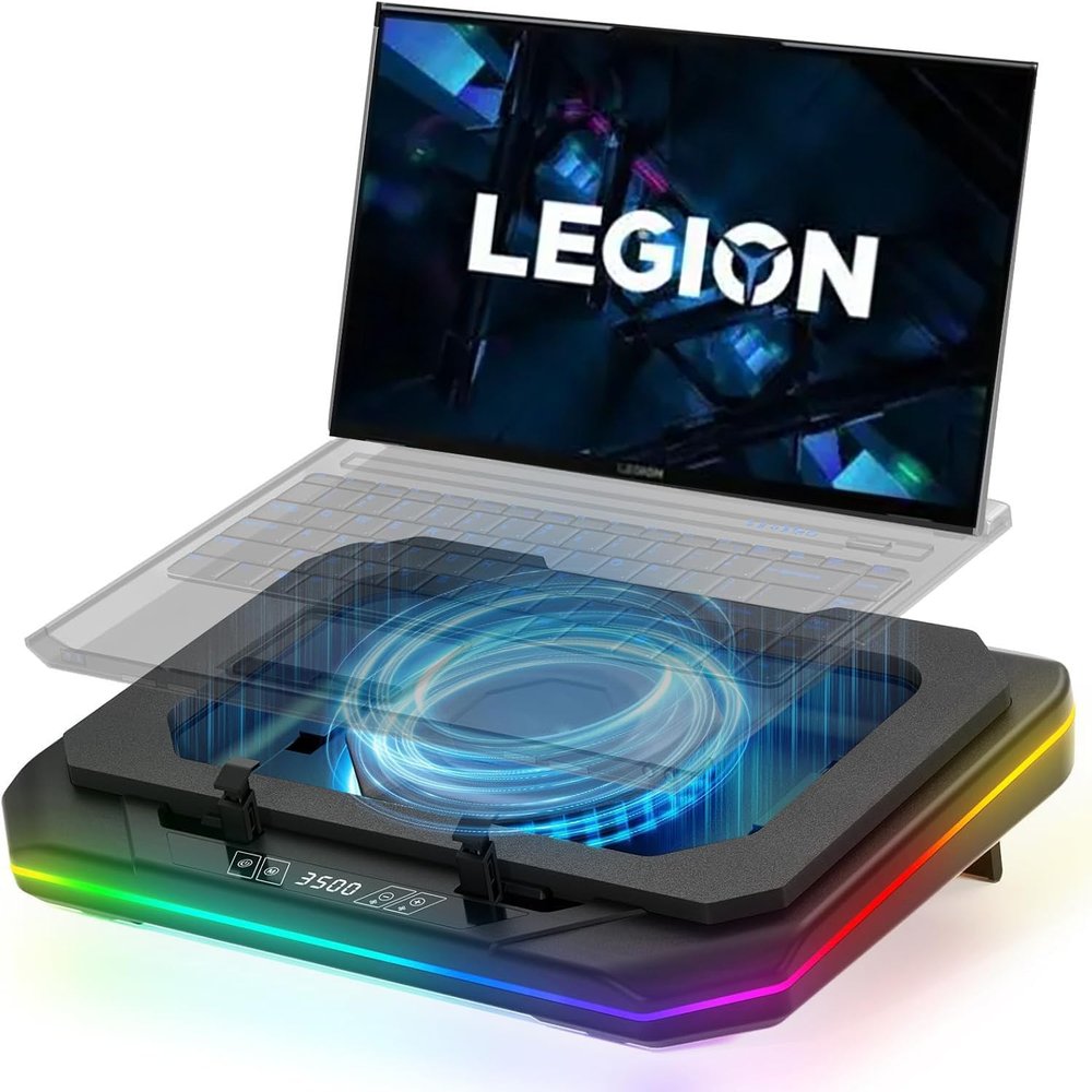 Cooling Pad for Lenovo Legion Y740-15IRH Gaming Laptop Cooler with Powerful Turbo Cooling Fan Can Fast Cooling CPU+GPU 40C, Variable Speed,6 RGB Light Mode,Touch Control, LCD Screen, 3 USB-A Port