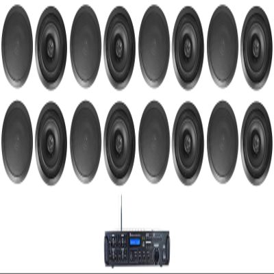 Rockville Bundle Rock Zone 8 8-Channel 1000W RMS Multi Room Receiver/Amplifier Bundle with (16) HC85 Black 8" Inch 700 Watt in-Ceiling Home Theater Speakers 8 Ohm (17 Items)