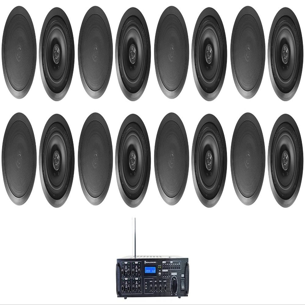 Rockville Bundle Rock Zone 8 8-Channel 1000W RMS Multi Room Receiver/Amplifier Bundle with (16) HC85 Black 8" Inch 700 Watt in-Ceiling Home Theater Speakers 8 Ohm (17 Items)