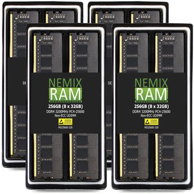 NEMIX RAM 256GB (8X32GB) DDR4 3200MHZ PC4-25600 2Rx8 1.2V CL22 288-PIN Non-ECC Unbuffered UDIMM Desktop PC Memory KIT Compatible with GIGABYTE TRX40 AORUS Xtreme Motherboard