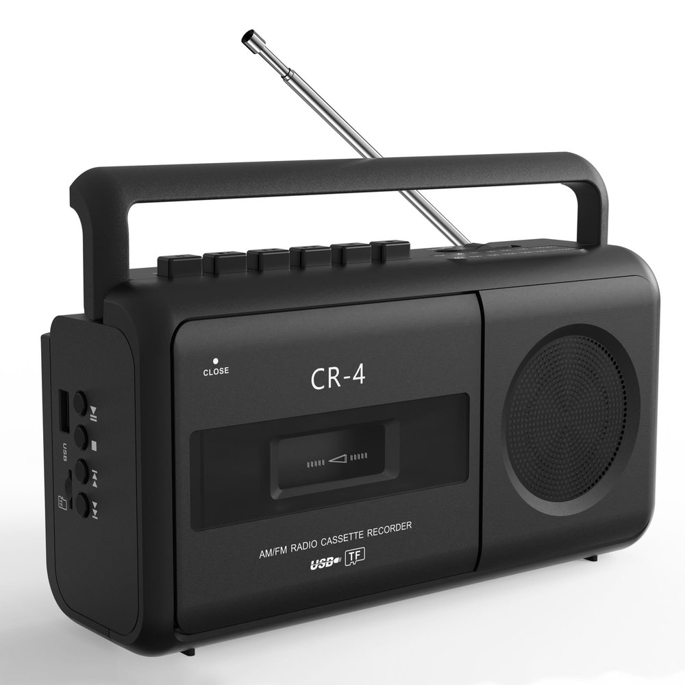 KUEPHOM Portable Cassette Tape Player Recorder,Boombox Radios Convert AM/FM and MP3 to Tapes,Builtin Microphone for Voice Recording,Play TF/USB with Earphone Jack,Battery Operated or AC Powered