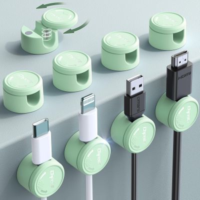 9 Pack Magnetic Cable Clips - Chfeila [Upgraded Twist-Lock] Cord Organizer, [360Rotating Lid] Cable Management, Adhesive Wire Holder for Home Office Desk Desktop Nightstand Car Table Wall (Green)