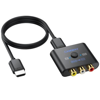 CAMWAY RCA to HDMI Converter - 16:9/4:3 Conversion 1080P AV to HDMI Adapter for Wii/PS1/PS2/N64/X-box/DVD/VCR,Composite CVBS Video Audio Converter with HDMI Cable Supports PAL,NTSC