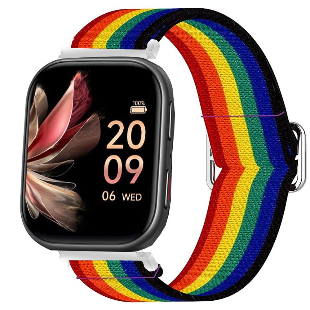 Compatible for FITVII Fitness Tracker Bands, 20mm, 22mm Stretch Elastics Nylon Adjustable Replacement Strap Accessories Compatible for FITVII HM57, HM78, HM68, HM21, H56, H86 Smart Watch Fitness Tracker (Dark Rainbow, 20mm size band)