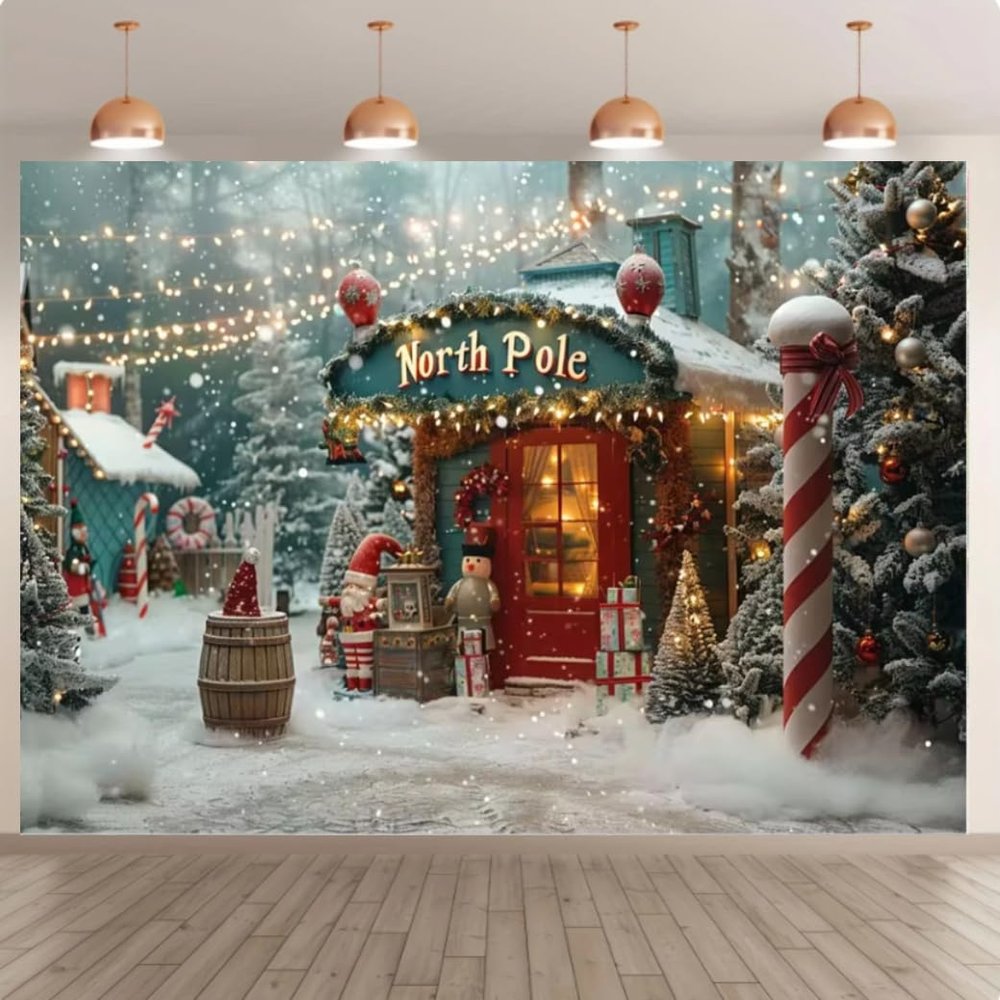 10x8ft Winter Outdoor Christmas Photography Backgrounds North Pole Candy Cane Lollipop Fairytale Backdrop Children Shop Party Banner Photo Studio