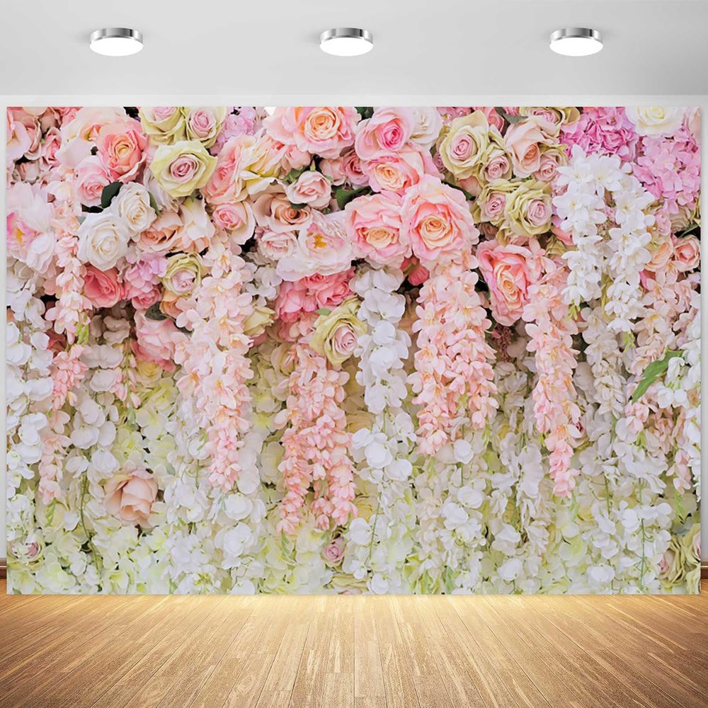 15x10ft Flower Wall Backdrop Pink Flowers Blossom Wall Photography Background Woman Girls Birthday Party Mothers Day Banner Decorations Wallpaper Supplies Photo Studio Props