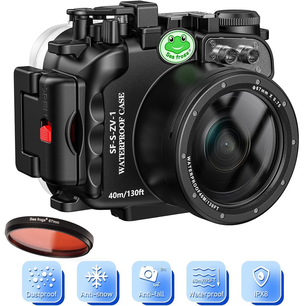 Sea frogs Camera Housing Compatible with Sony ZV-1, Waterproof IPX8 Rated, 40m/132ft Depth Protection Underwater Camera Case