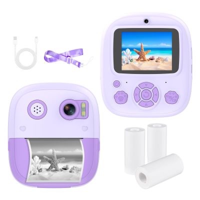Andoer Kids Instant Print Camera Digital Camera 1080P Dual Lens 2.4 Inch IPS Screen 8X Zoom Photo Frames with 3 Rolls Thermal Printing Paper Neck Strap Birthday Festival Gift for Children Boys Girls