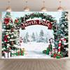 8x6ft Christmas Photography Backdrops North Pole Winter Pine Trees Candy Snowy Landscape Children Portrait Photography Photo Booth Banner view 2