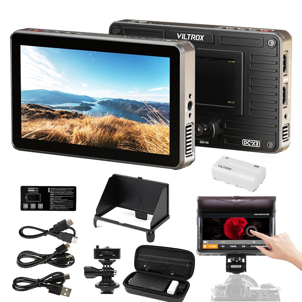 VILTROX DC-X3 2000Nit Camera Field Monitor 6" 4K Touchscreen HDMI/SDI IPS DSLR Camera Monitor with Sunshade Hood/Battery 3D LUT 160 Super Wide View Angle
