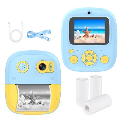 Andoer Kids Instant Print Camera Digital Camera 1080P Dual Lens 2.4 Inch IPS Screen 8X Zoom Photo Frames with 3 Rolls Thermal Printing Paper Neck Strap Birthday Festival Gift for Children Boys Girls