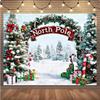 10x8ft Christmas Photography Backdrops North Pole Winter Pine Trees Candy Snowy Landscape Children Portrait Photography Photo Booth Banner view 1