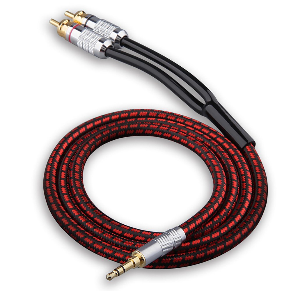 Primeda Audiophile High Purity Copper Audio Cable 3.5mm Male to 2 RCA/Phono Male Audio Auxiliary Gold-Plated Stereo HiFi Y Splitter Adapter Cable (Straight 3.5mm to 2 RCA, 3.2ft/1m)