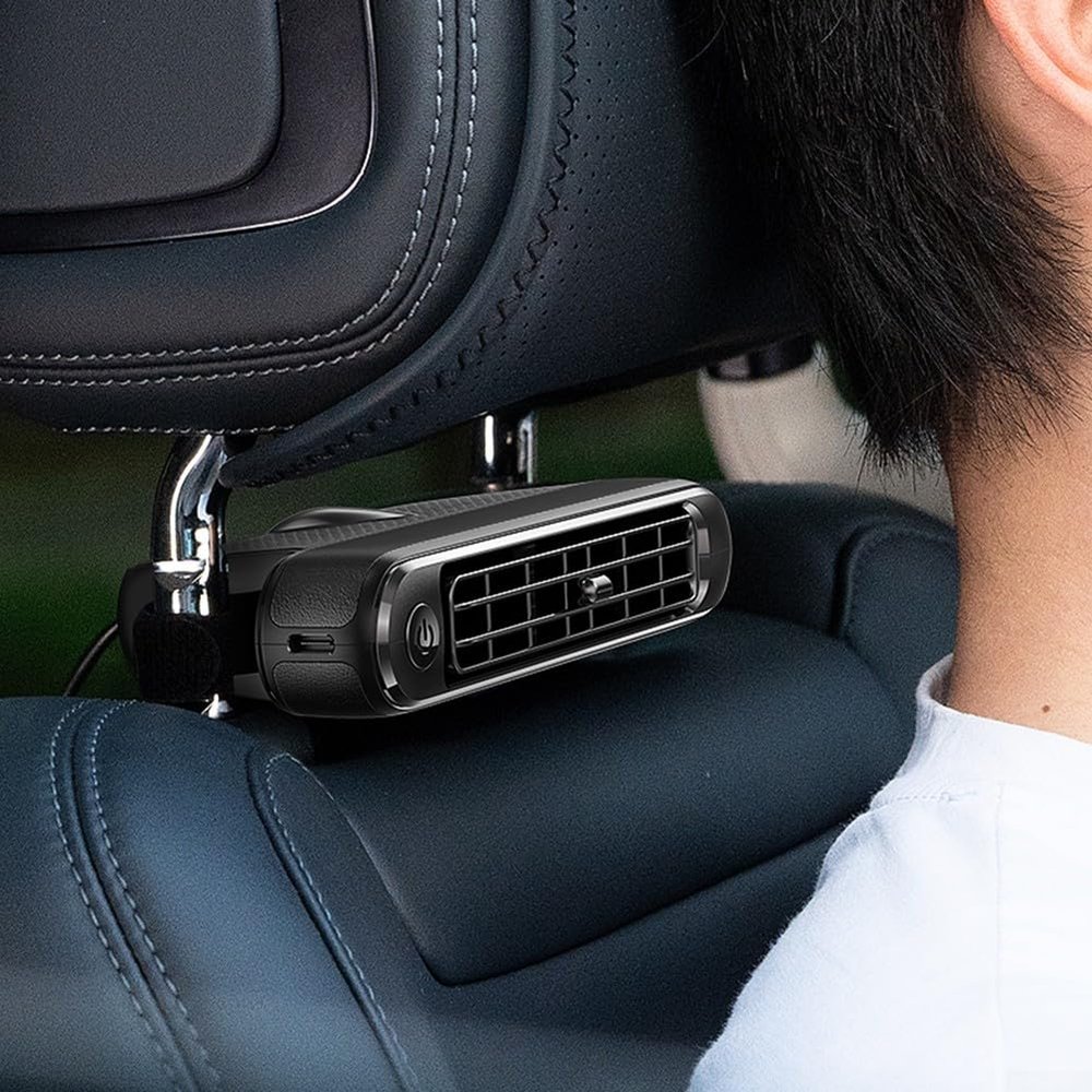USB Car Seat Cooling Fan With Elastic Belt, Recirculating Air Conditioning, Portable Electric Fan Front Seat Backseat Fan, Vehicle Fans for SUV RV Truck(Black)