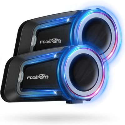 Fodsports FX7 10-Rider Mesh Motorcycle Helmet Bluetooth Headset with Music Share, Smart APP Control, Dual Chips V5.4 Helmet Communication System with Audio Multitasking & FM, IP67 Waterproof, 2 Pack